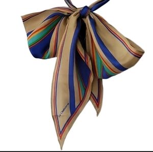 Liz Claiborne Sil Scarf Twill Bright Striped Blue Assymetrical Signed 70"×90"